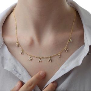 18K Gold Plated Initial Necklace, Personalized Name (Crystal) Necklace